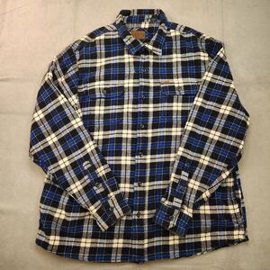 Orvis Big‎ Bear Heavyweight Flannel Shirt Men's 2XL Blue Plaid Shacket Pockets